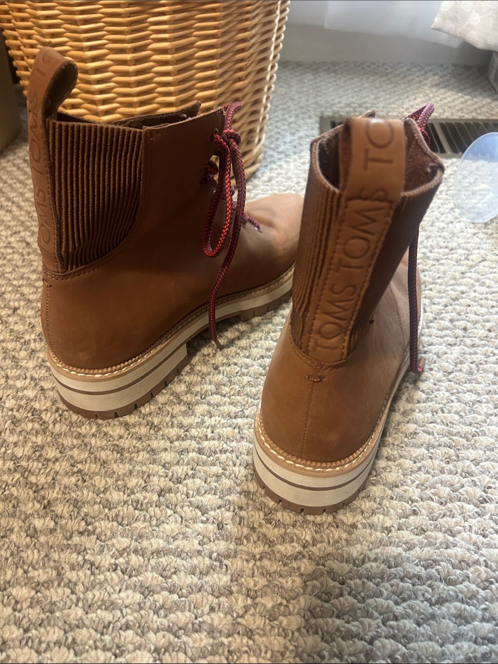 Tom’s Brown Lace-Up Boots with Red Laces - Picture 3 of 3